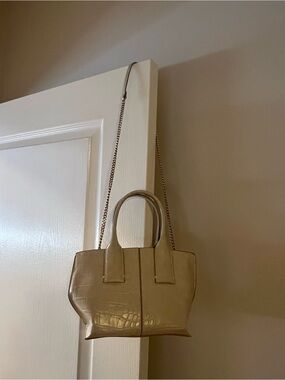 Zara Beige Croc-Embossed Mini Tote with Chain Strap